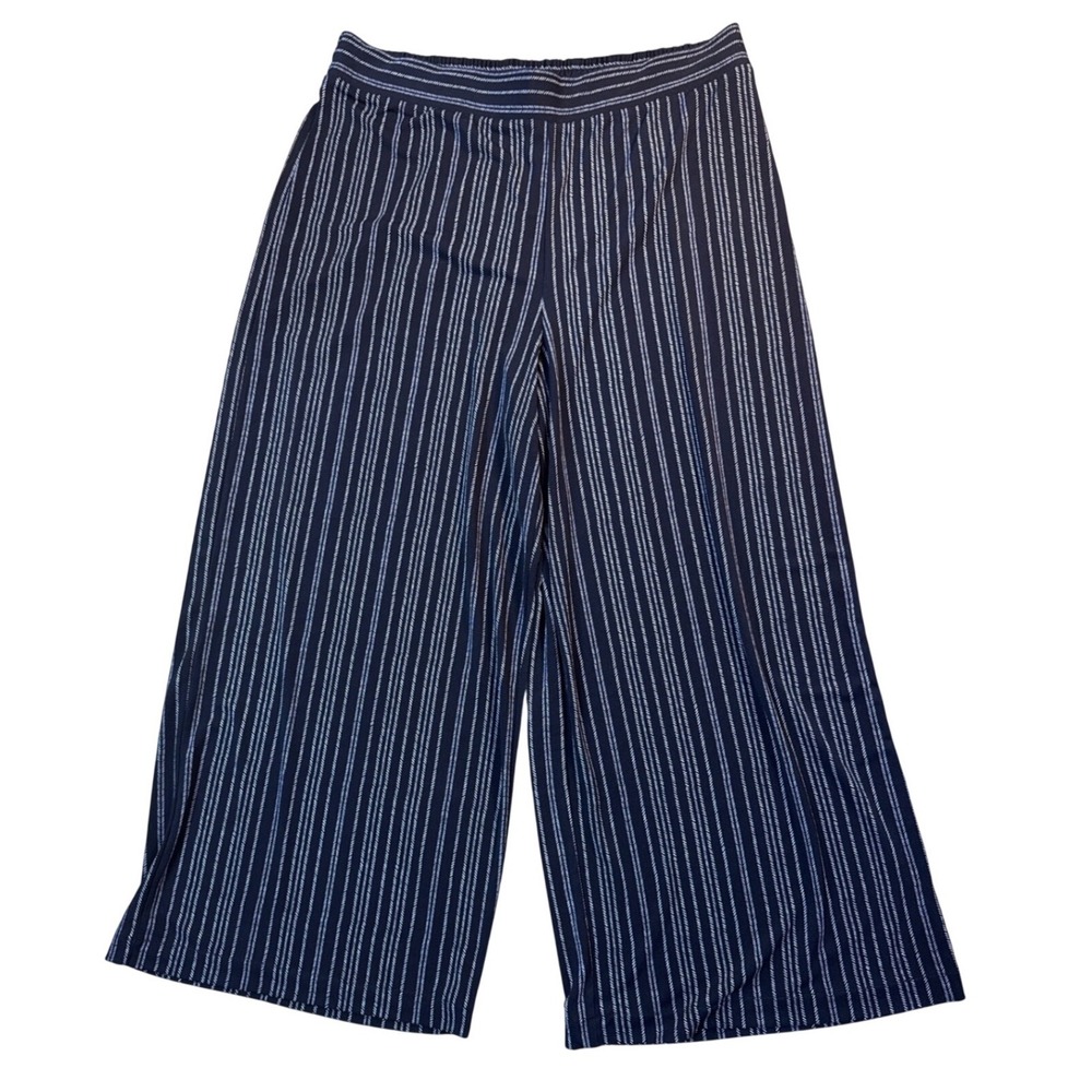 Adrianna Papell Navy Pinstripe Wide Leg Pants Women Large